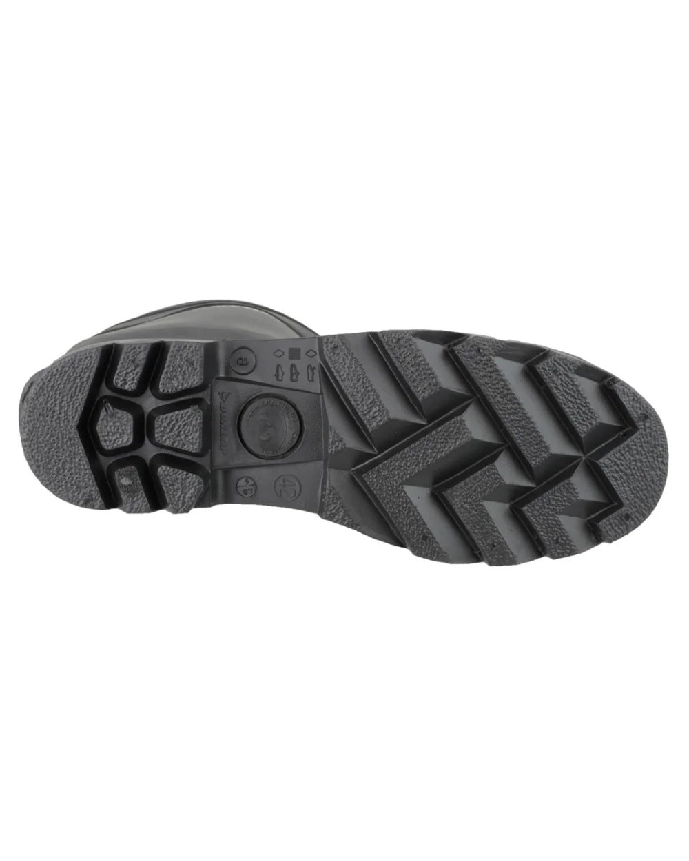Black coloured Dunlop Universal Wellingtons on white background