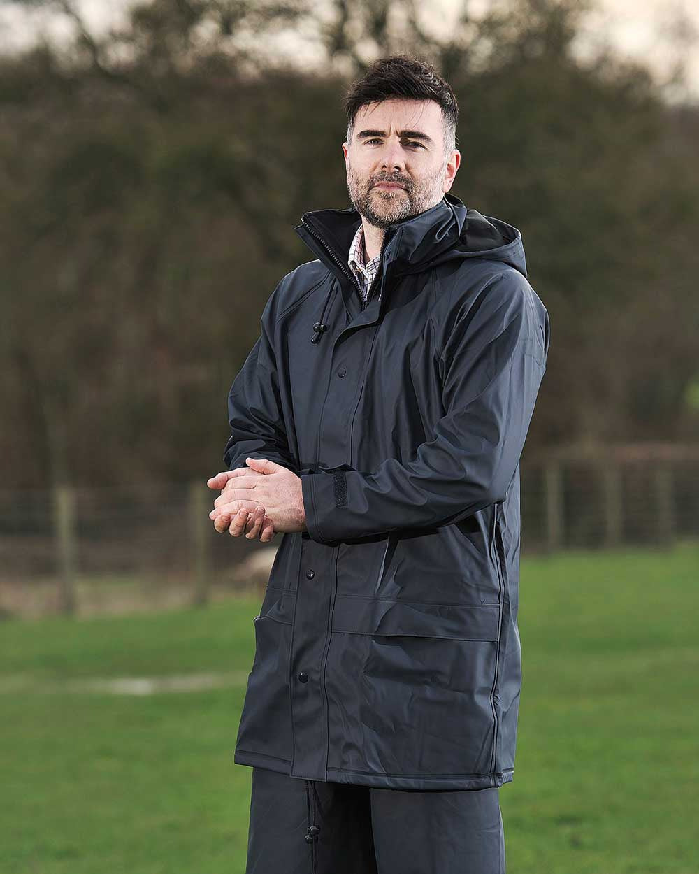 Navy Blue Coloured Fort Flex Jacket On A Field Background