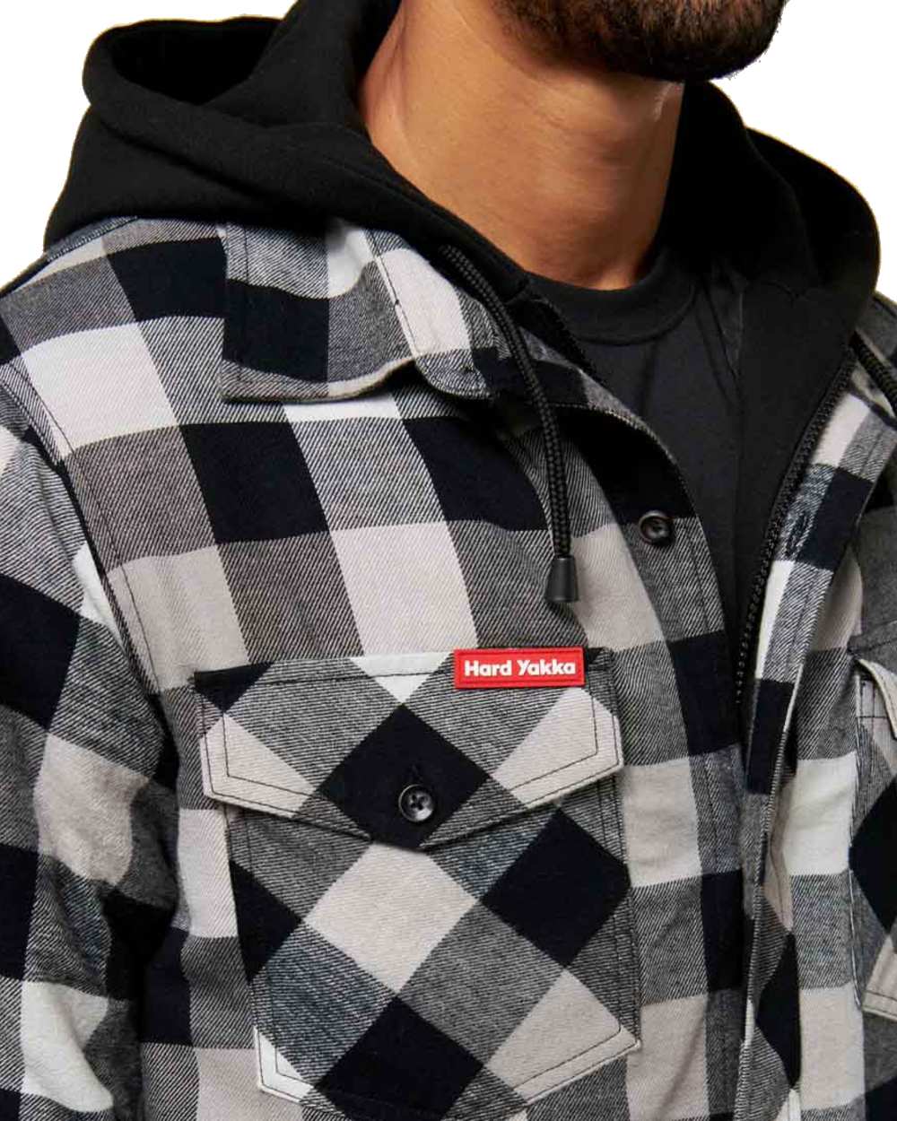 Grey Coloured Hard Yakka Mens Quilted Flannel Shacket on White Background