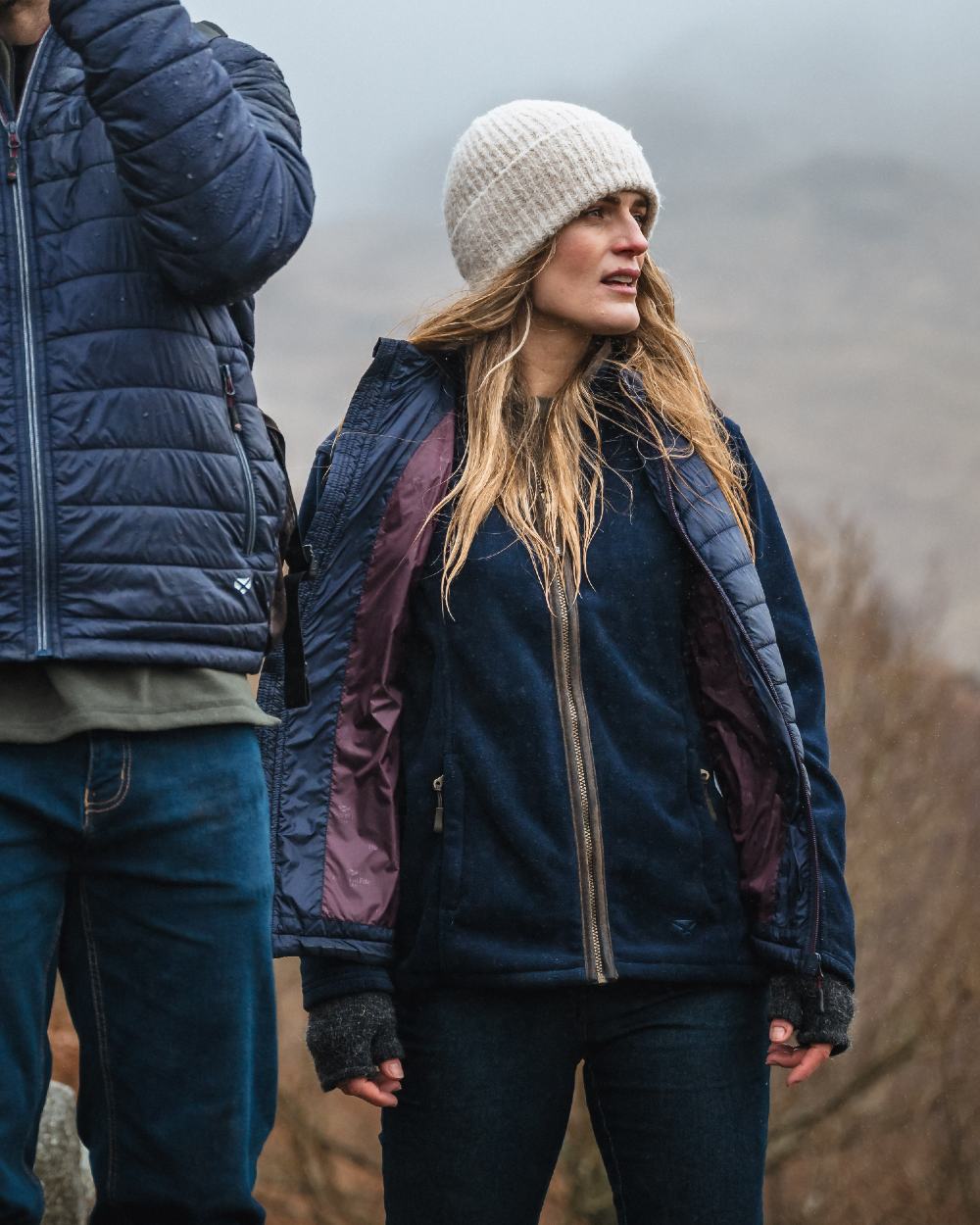 Navy Merlot coloured Hoggs of Fife Kingston Ladies Rip-Stop Gilet on mountain background