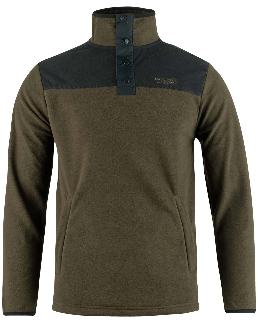 Dark Olive coloured Jack Pyke Snap Neck Fleece Top on White Background