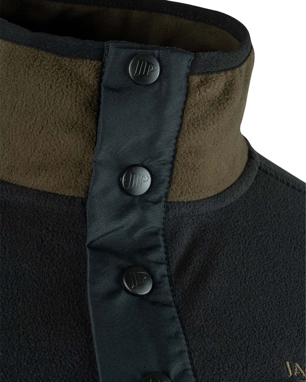 Dark Olive coloured Jack Pyke Snap Neck Fleece Top on White Background