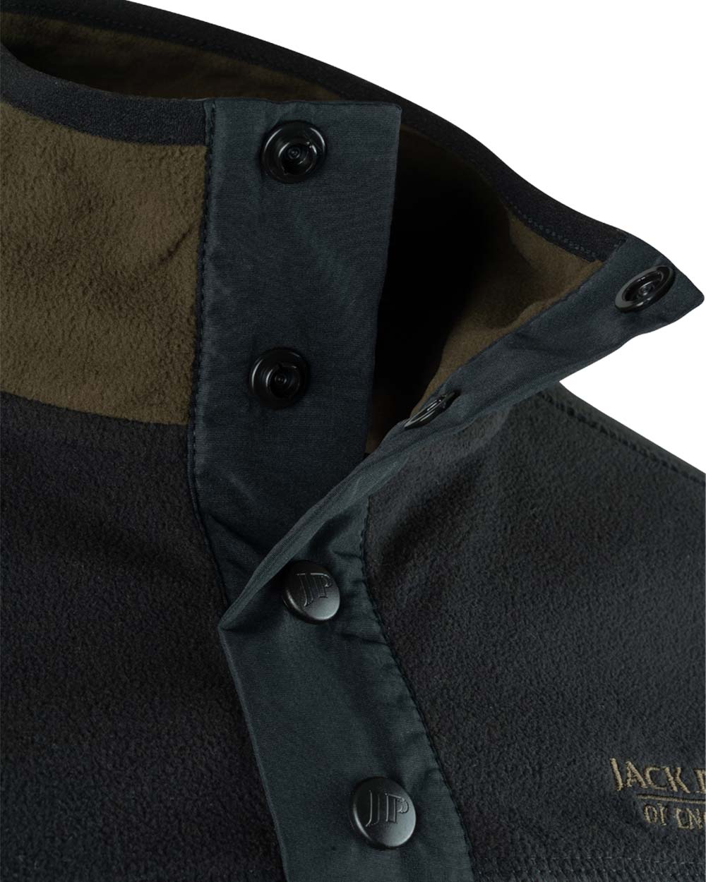 Dark Olive coloured Jack Pyke Snap Neck Fleece Top on White Background