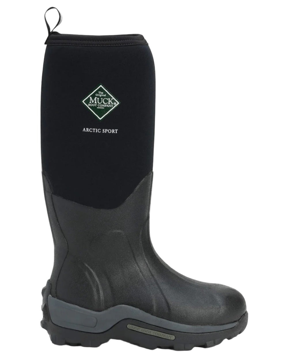 Black Coloured Muck Boots Arctic Sport Tall Wellingtons On A White Background