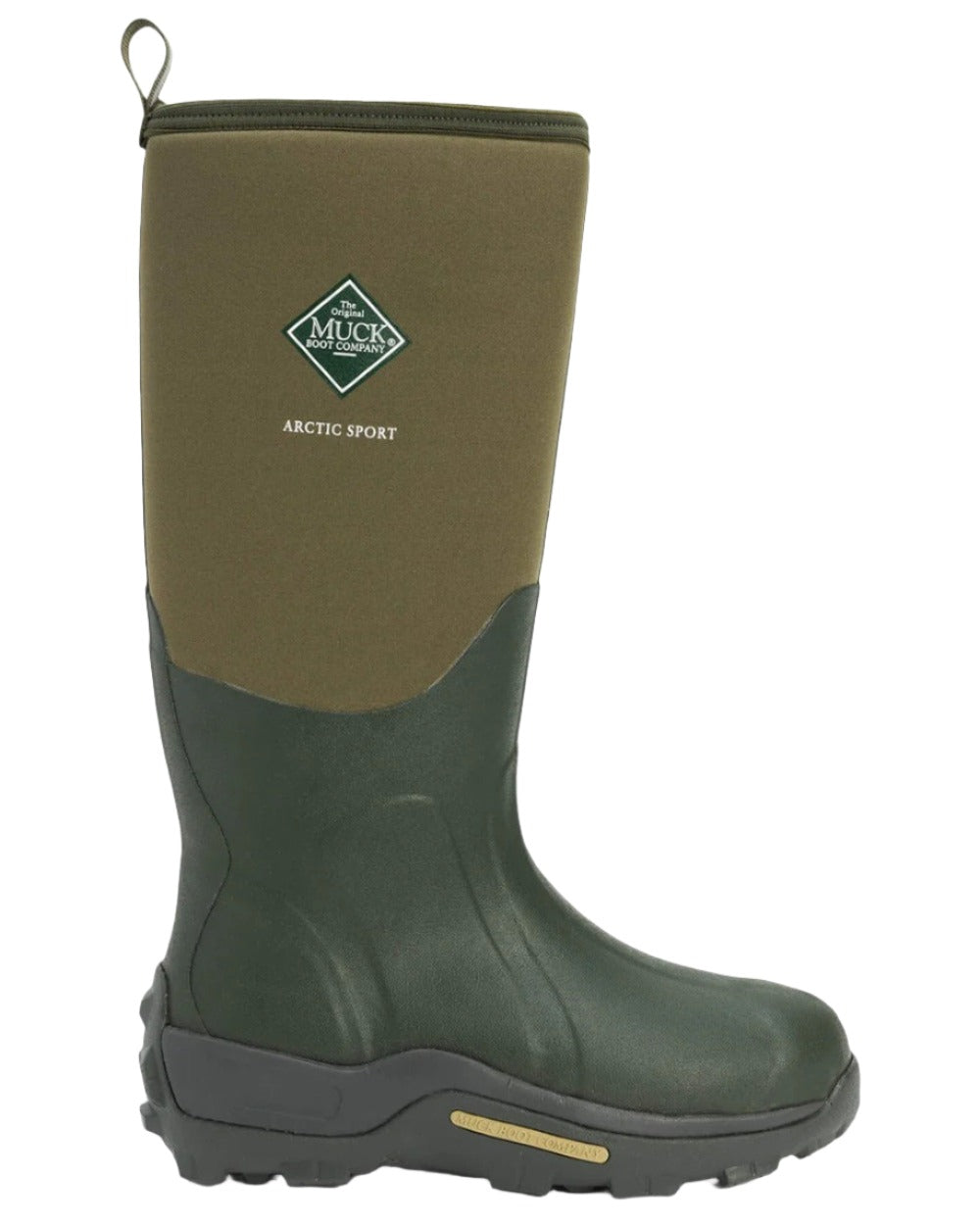 Moss Coloured Muck Boots Arctic Sport Tall Wellingtons On A White Background