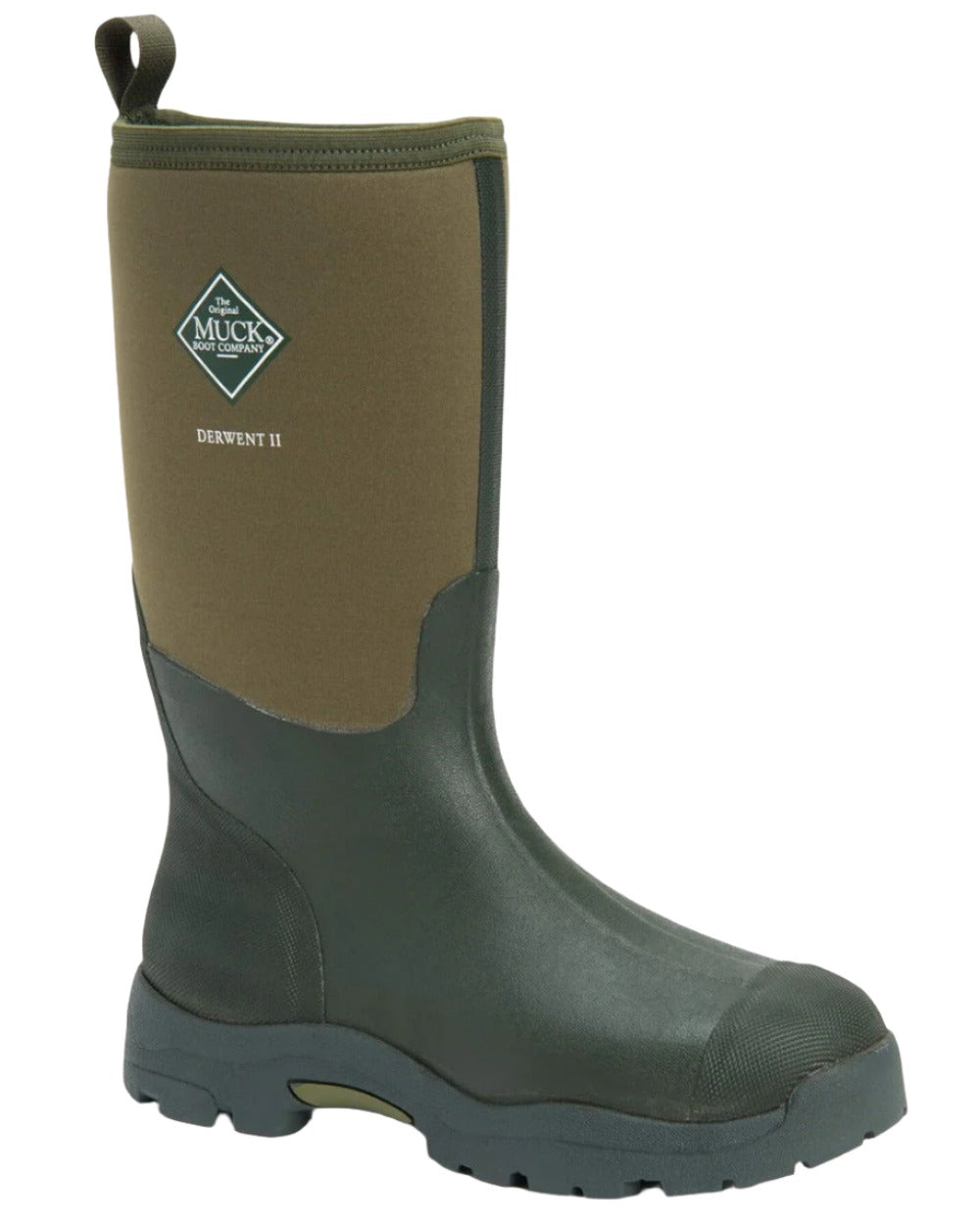 Moss Coloured Muck Boots Derwent II Wellingtons On A White Background