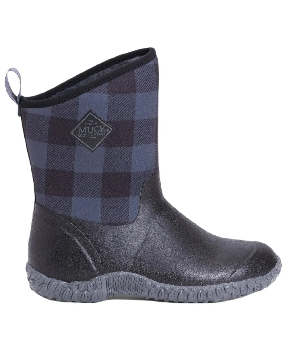 Black/Grey Plaid Coloured Muck Boots Womens Muckster II Mid Wellingtons On A White Background