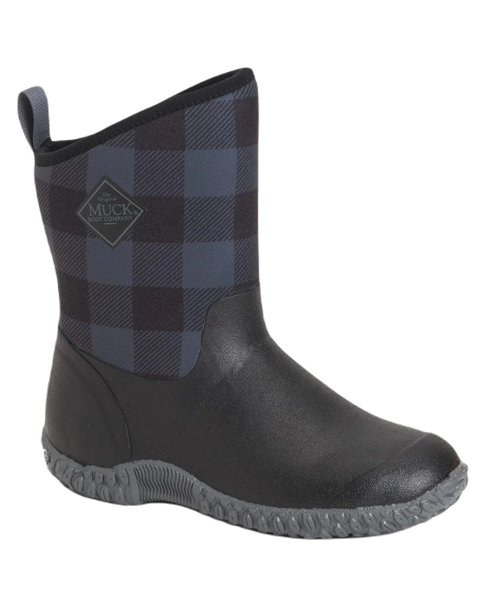 Black/Grey Plaid Coloured Muck Boots Womens Muckster II Mid Wellingtons On A White Background