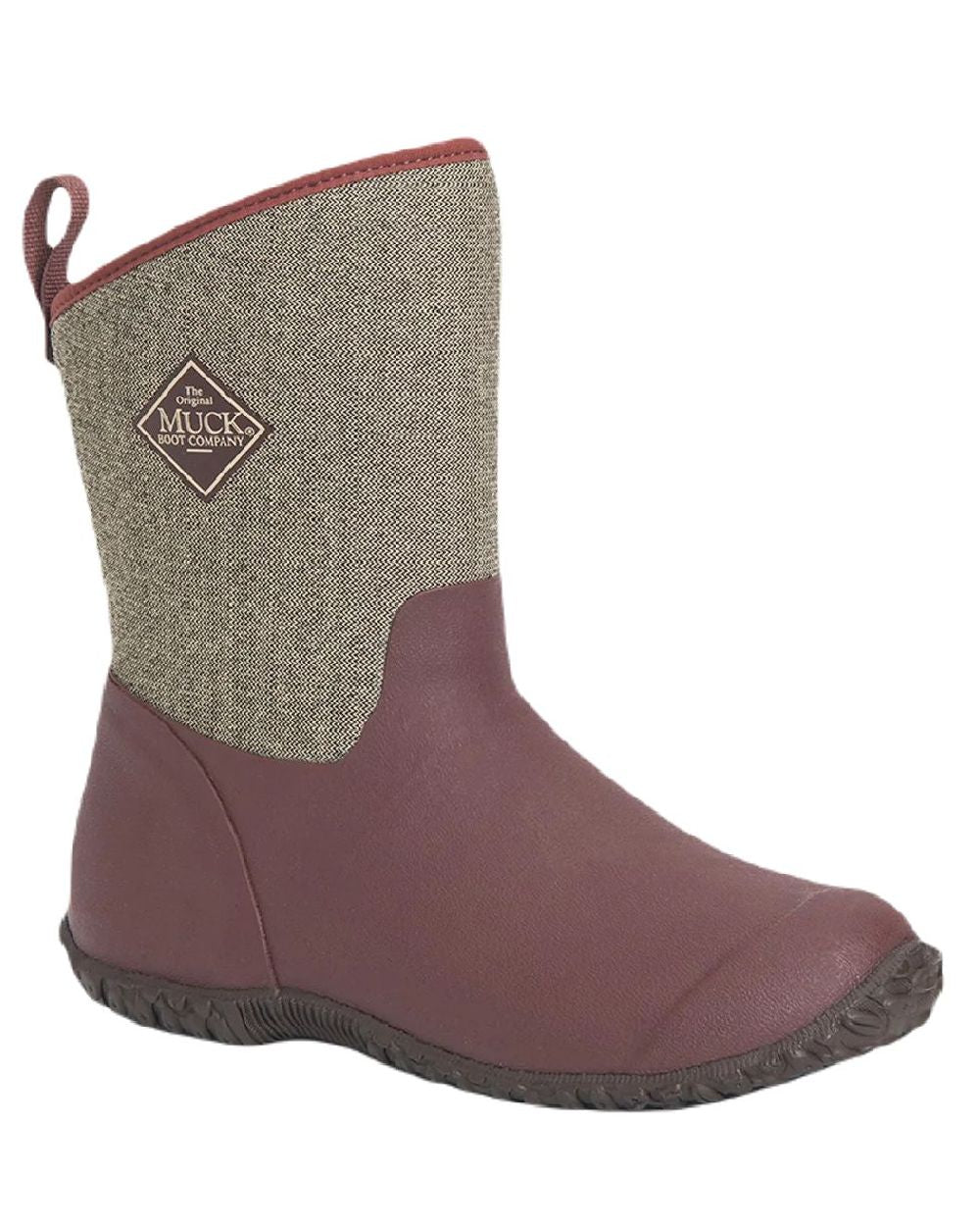 Raisin Coloured Muck Boots Womens Muckster II Mid Wellingtons On A White Background