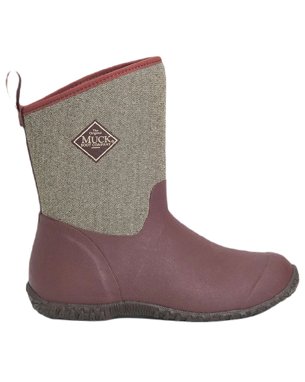Raisin Coloured Muck Boots Womens Muckster II Mid Wellingtons On A White Background