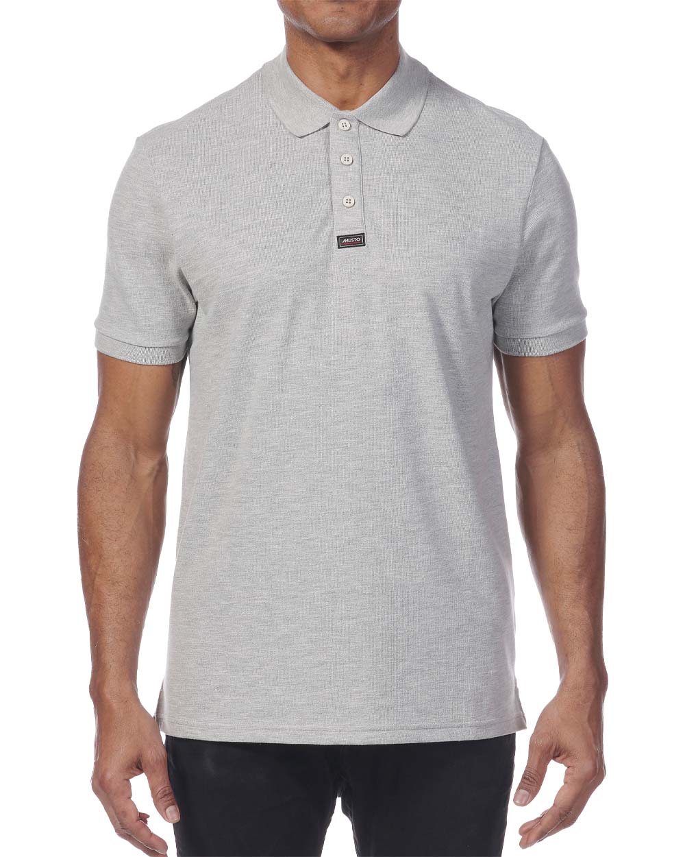 Grey Melange coloured Musto Essential Pique Polo Shirt on White background