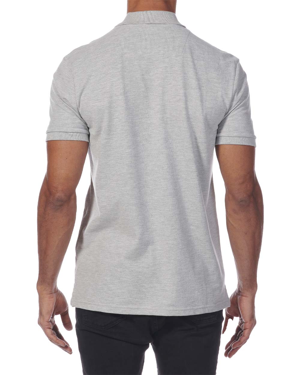 Grey Melange coloured Musto Essential Pique Polo Shirt on White background