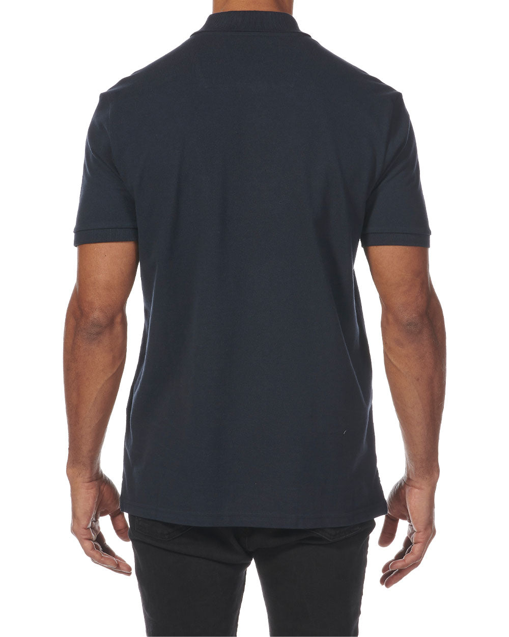 Navy coloured Musto Essential Pique Polo Shirt on White background