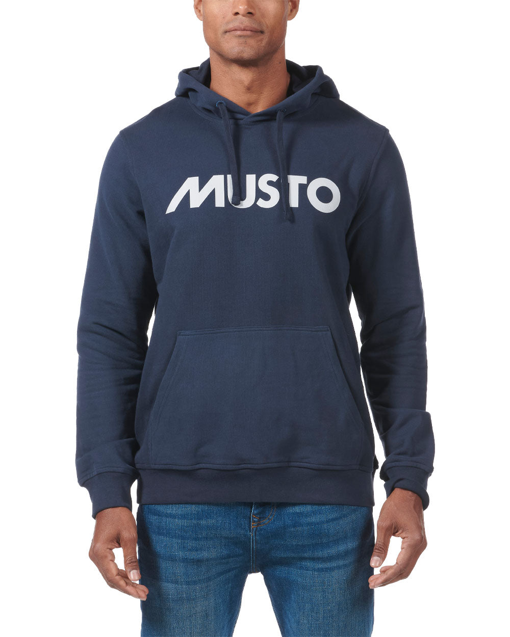 Navy coloured Musto Mens Logo Hoodie on White background
