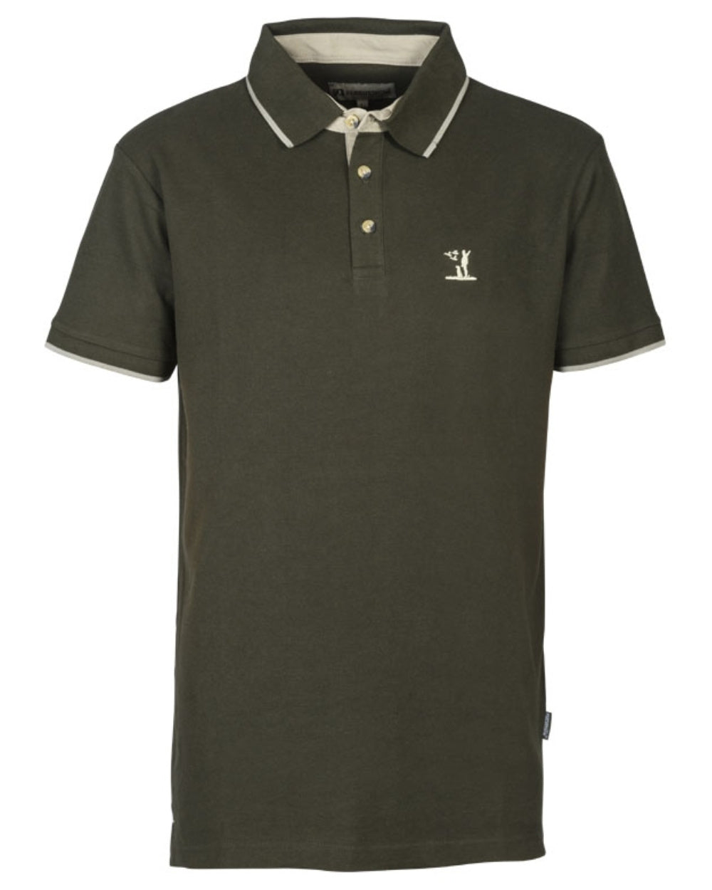 Khaki Coloured Percussion Embroidered Polo Shirt On A White Background