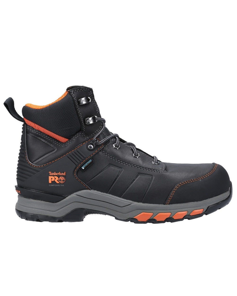 Black/Orange Timberland Pro Hypercharge Composite Safety Toe Work Boots on white background