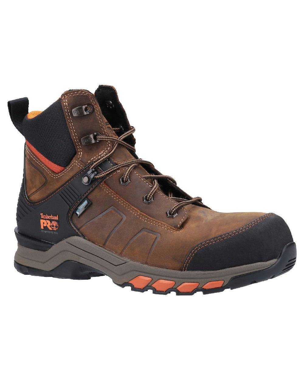 Brown/Orange Timberland Pro Hypercharge Composite Safety Toe Work Boots on white background
