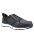 Black/Blue coloured Timberland Pro Reaxion Composite Safety Trainers on white background