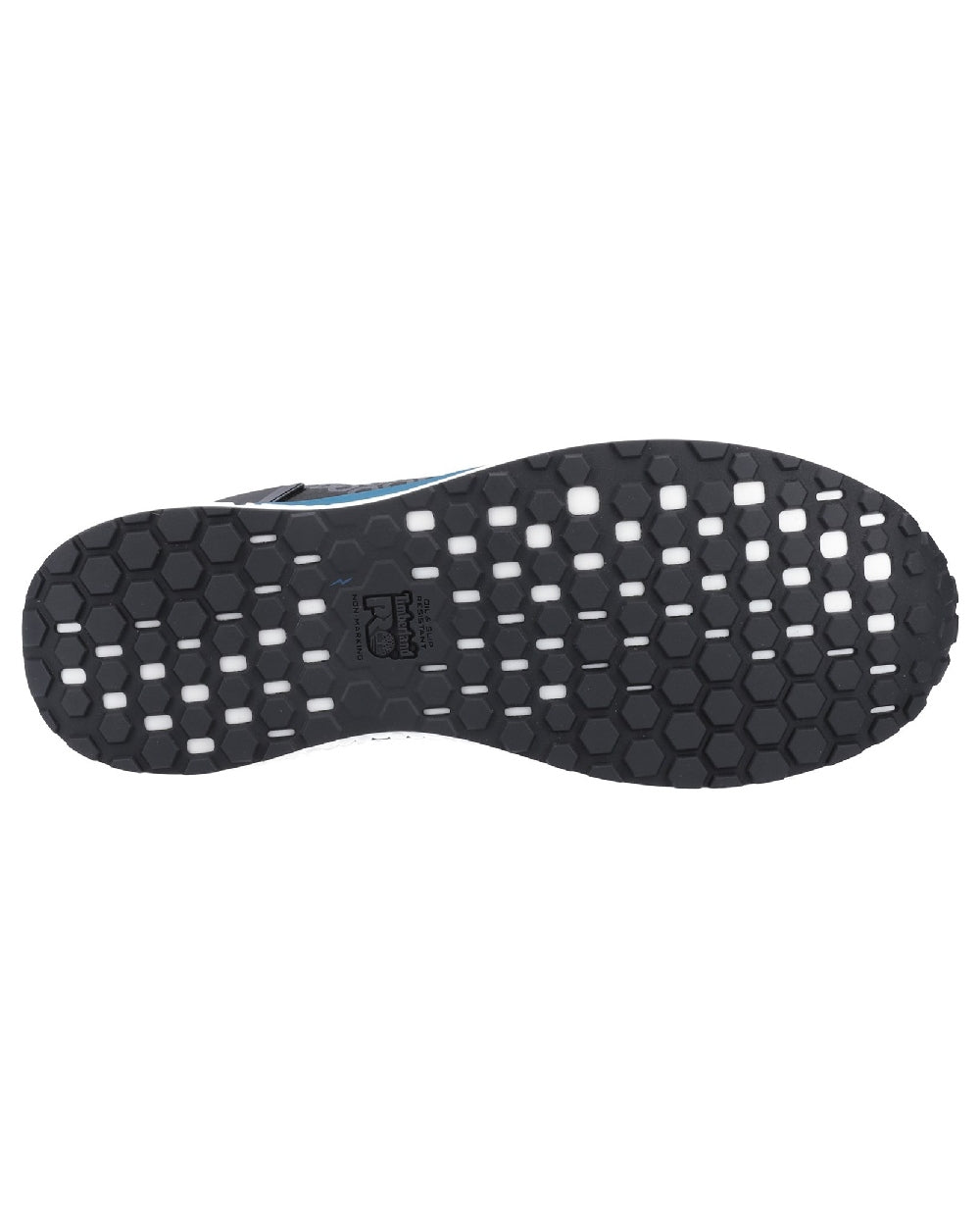 Black/Blue coloured Timberland Pro Reaxion Composite Safety Trainers on white background