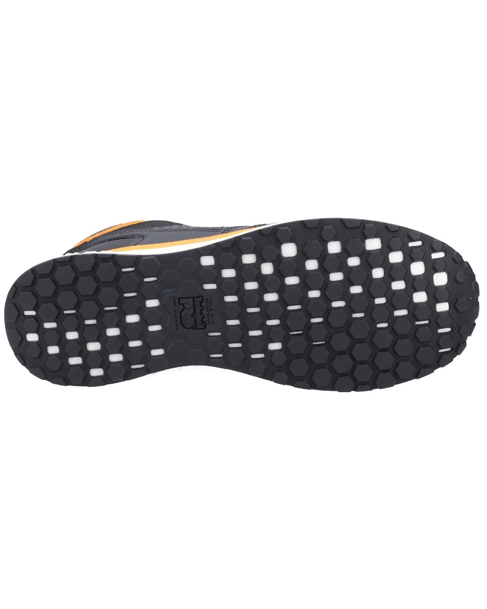 Black/Orange coloured Timberland Pro Reaxion Mid Composite Safety Boots on white background