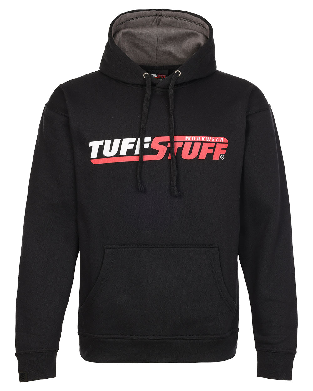 Black coloured TuffStuff Logo Hoodie on White background