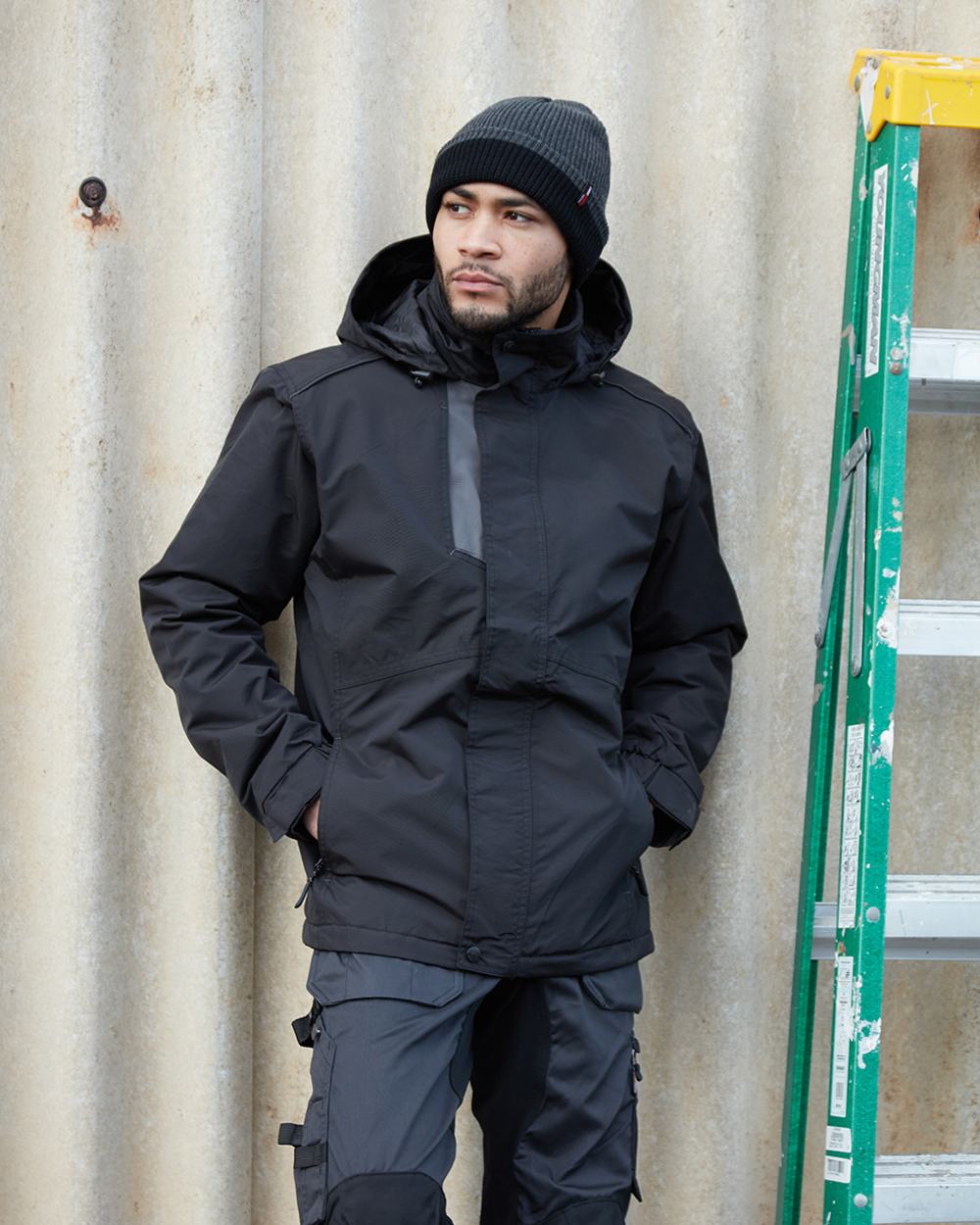 Black Coloured TuffStuff Newport Jacket On A Street Background