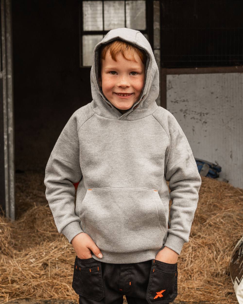 Grey Coloured Xpert Childrens Pro Pullover Hoodie on Outdoor Background