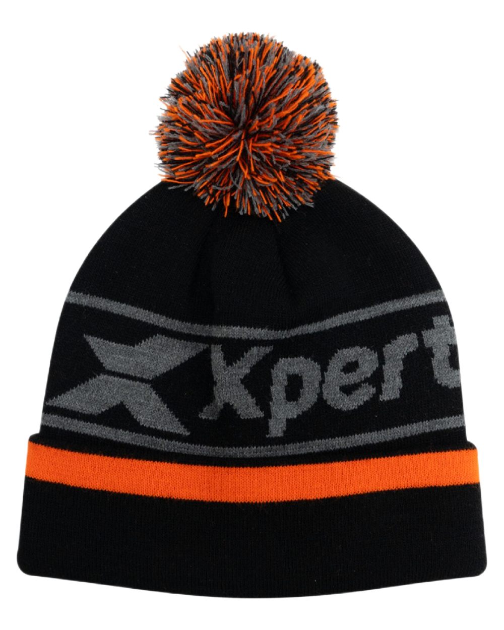 Black Coloured Xpert Core Pom Pom Beanie Hat on White Background
