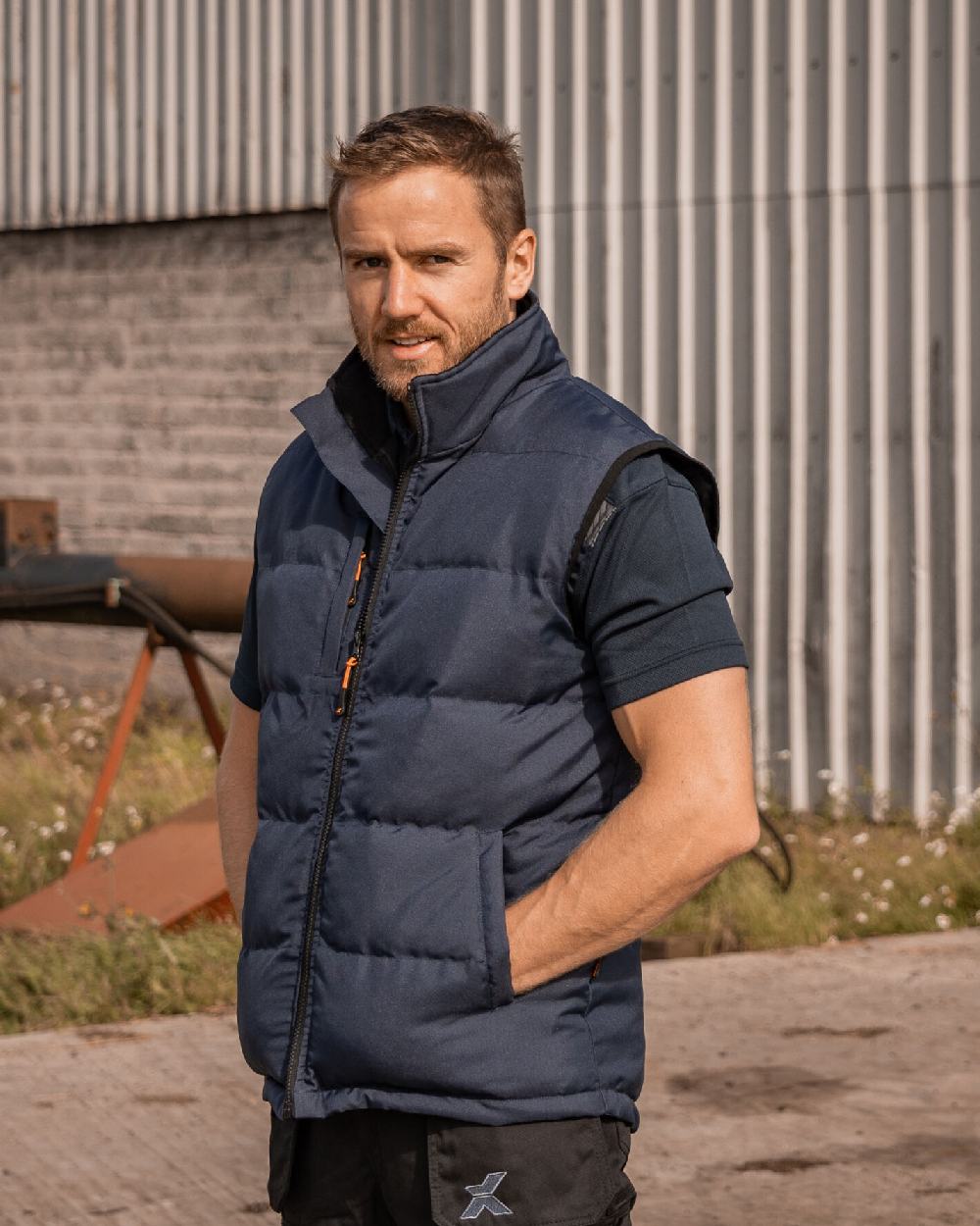 Navy Coloured Xpert Mens Core Padded Work Bodywarmer on White Background