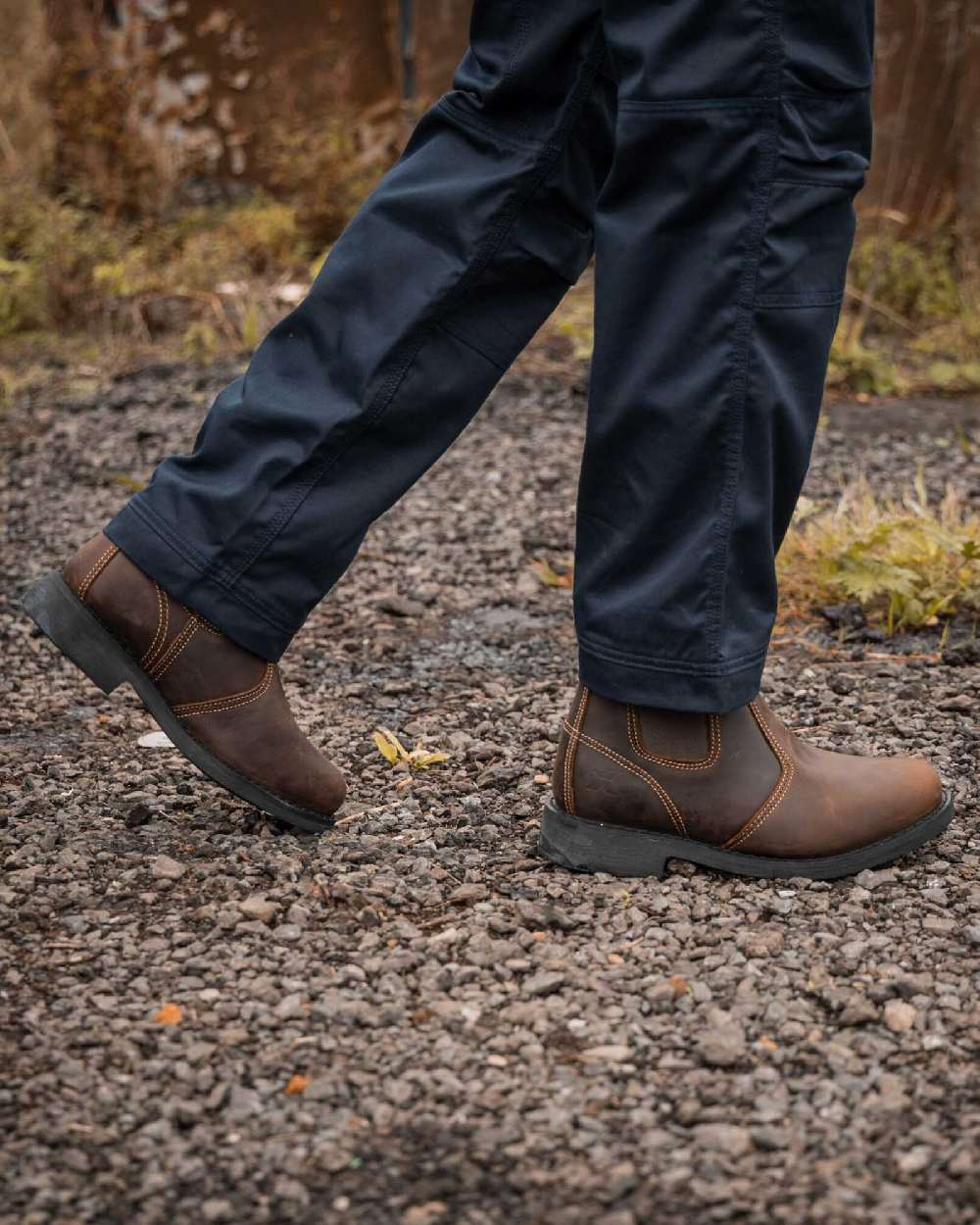 Brown Coloured Xpert Mens Heritage Chelsea Non-Safety Boots on Outdoor Background
