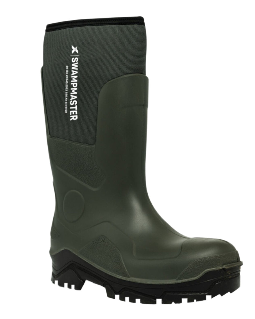 Green Coloured Xpert Mens Swampmaster Pro Trapper Wellingtons on White Background