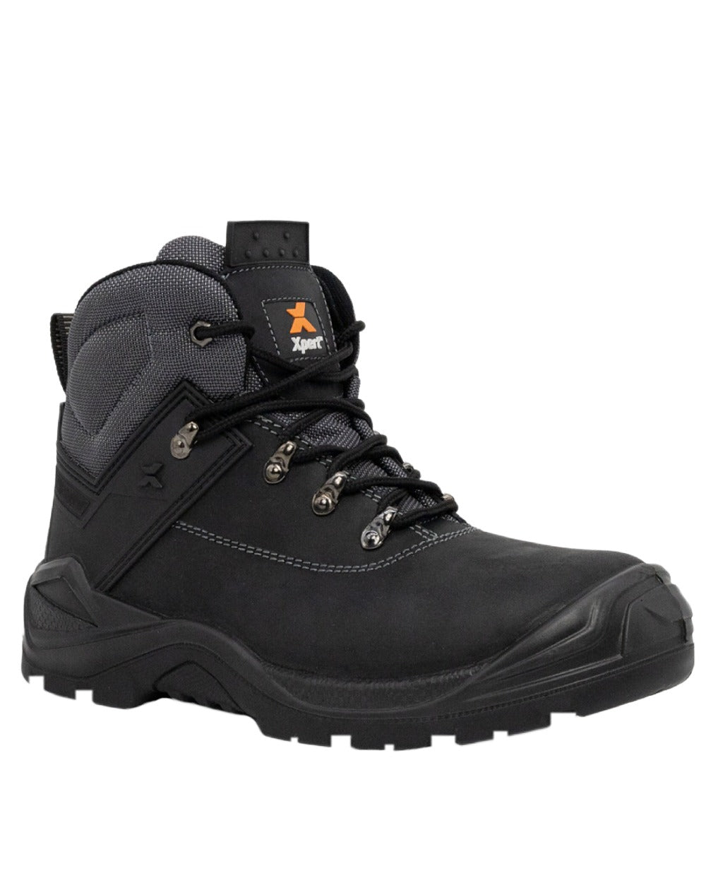 Black Coloured Xpert Mens Warrior Safety Laced Boots on White Background