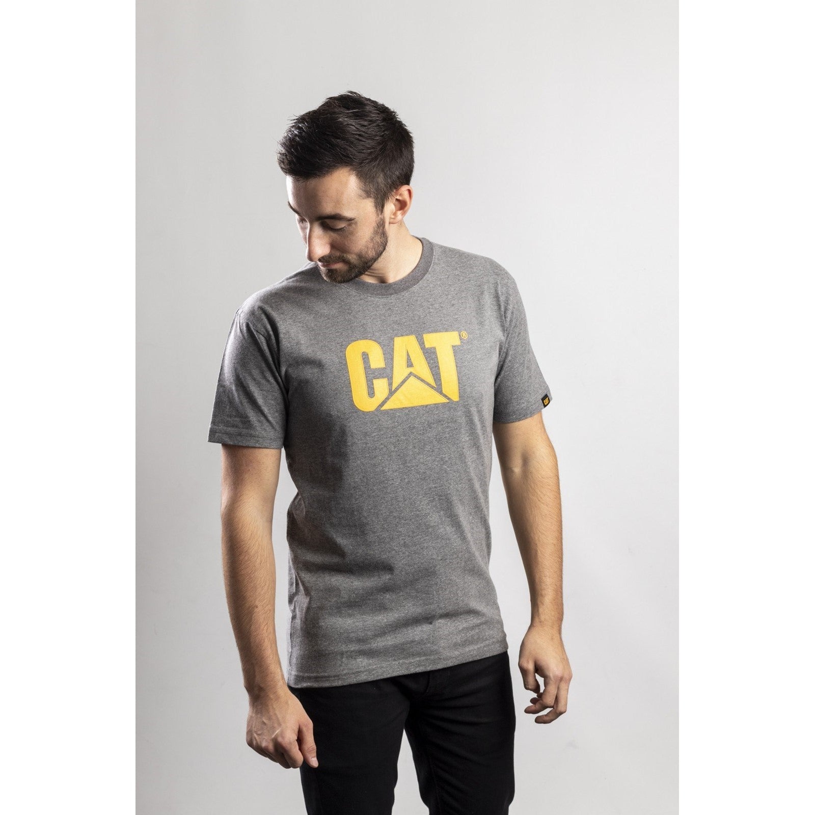 Caterpillar Trademark Logo T Shirt in Dark Heather Grey