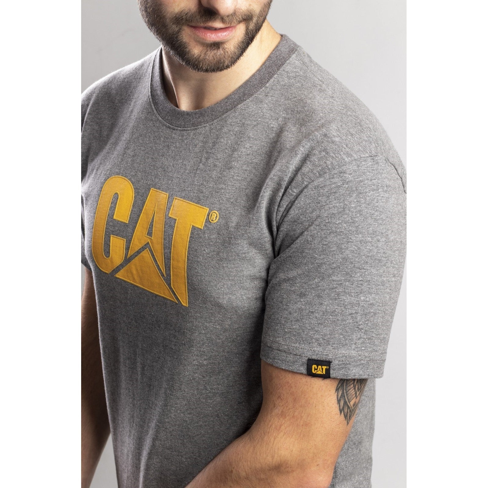 Caterpillar Trademark Logo T Shirt in Dark Heather Grey