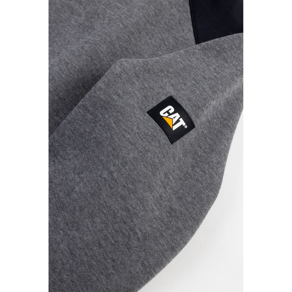 Caterpillar Essentials Hooded Sweatshirt. Dark Heather Grey. Sleeve