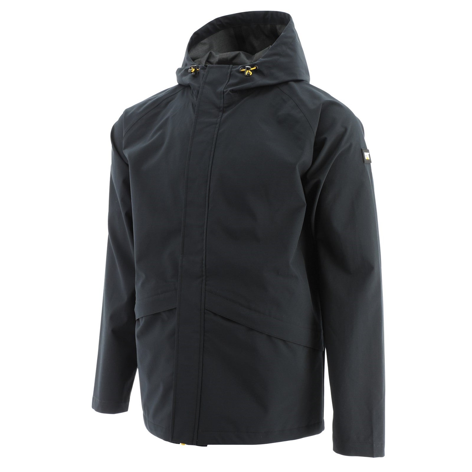 Black coloured Caterpillar Essentials Rain Jacket on white background