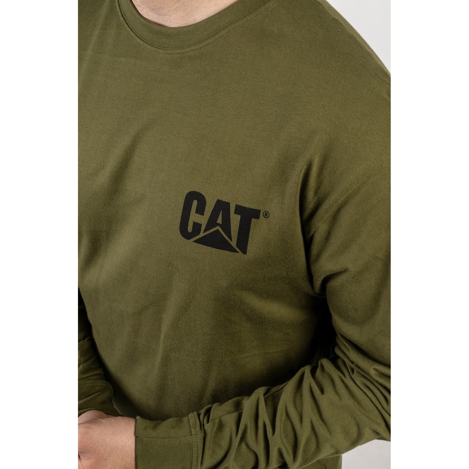 Caterpillar Trademark Banner Long Sleeve T Shirt in Chive