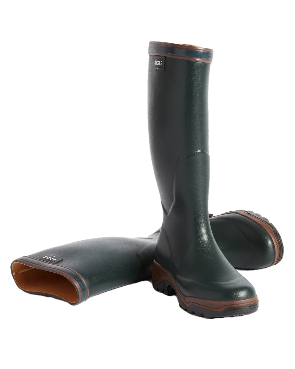 Bronze coloured Aigle Parcours 2 Wellington Boots on white background 