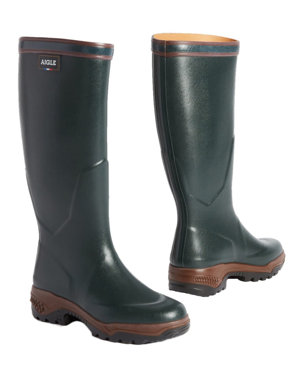 Bronze coloured Aigle Parcours 2 Wellington Boots on white background 