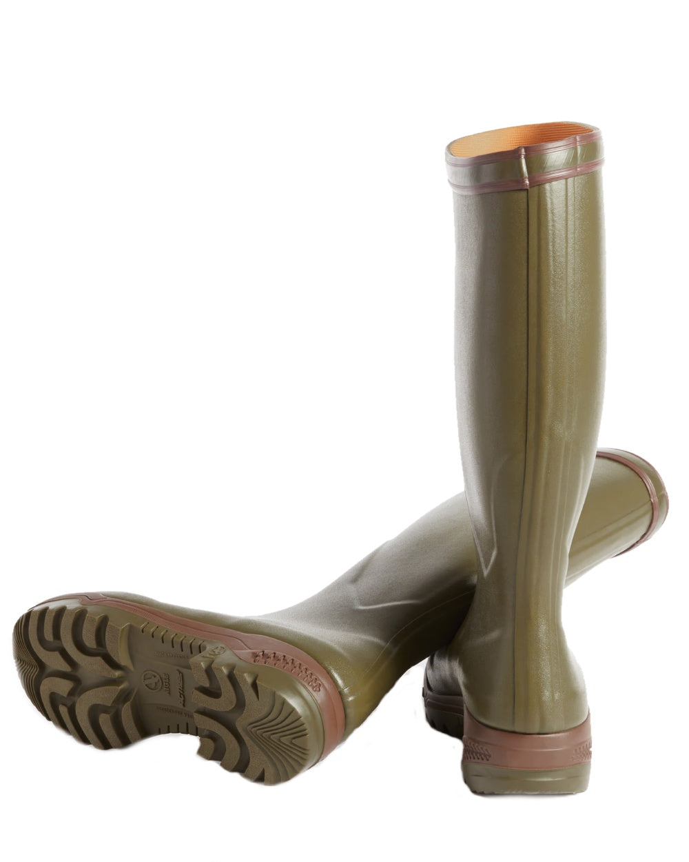 Kaki coloured Aigle Parcours 2 Wellington Boots on white background 