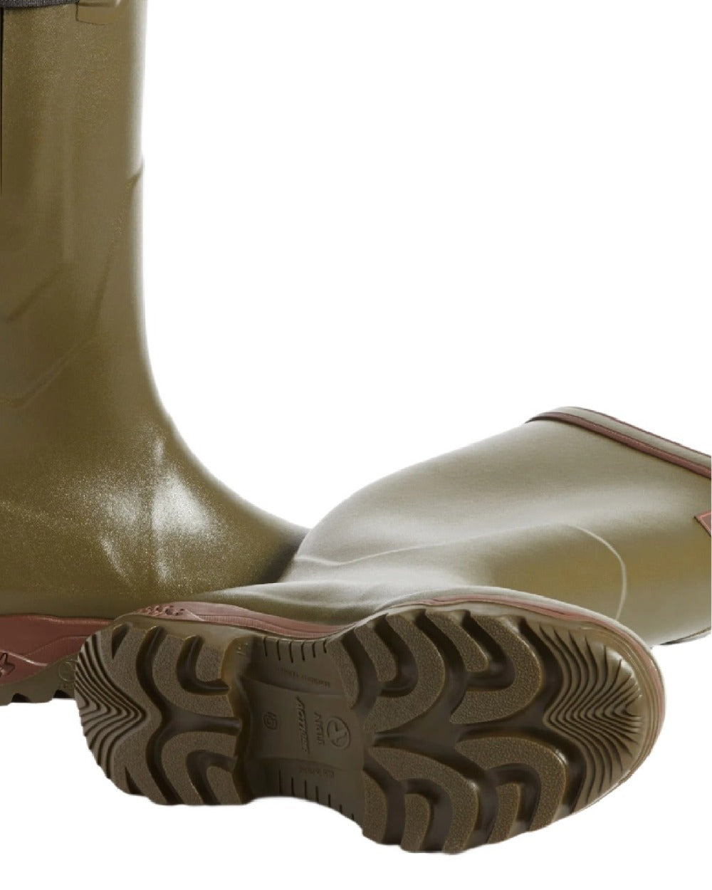 Kaki coloured Aigle Parcours 2 Wellington Boots on white background 