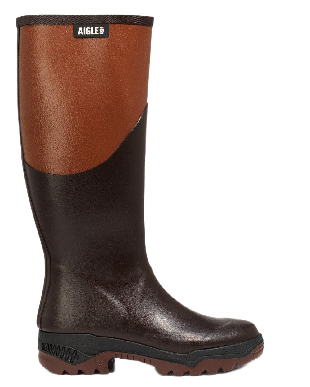 Brun coloured Aigle Womens Parcours 2 Wellingtons on white background 