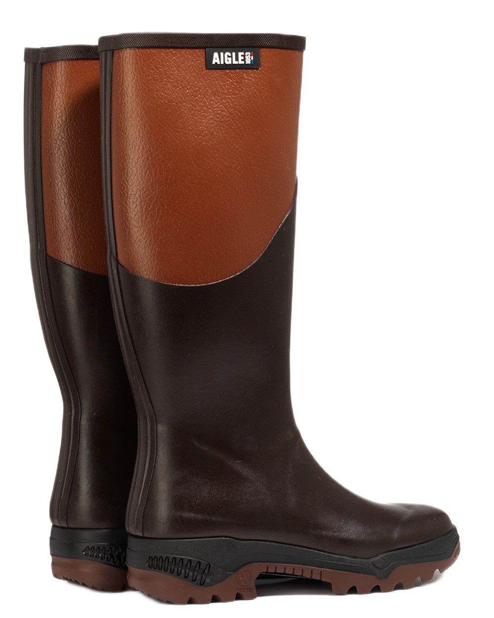 Brun coloured Aigle Womens Parcours 2 Wellingtons on white background 