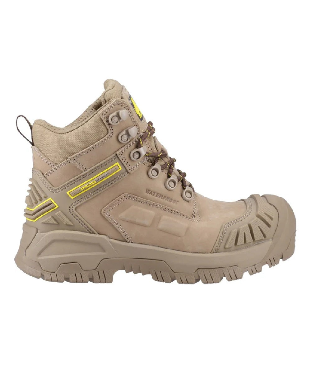 Stone coloured Amblers Safety AS965C Stone Safety Boots on white  background 