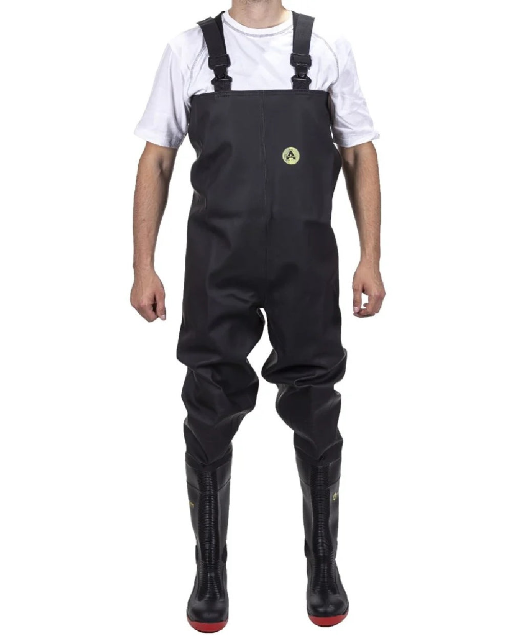 Black Coloured Amblers Safety Danube S5 SRA Chest Safety Waders on white background