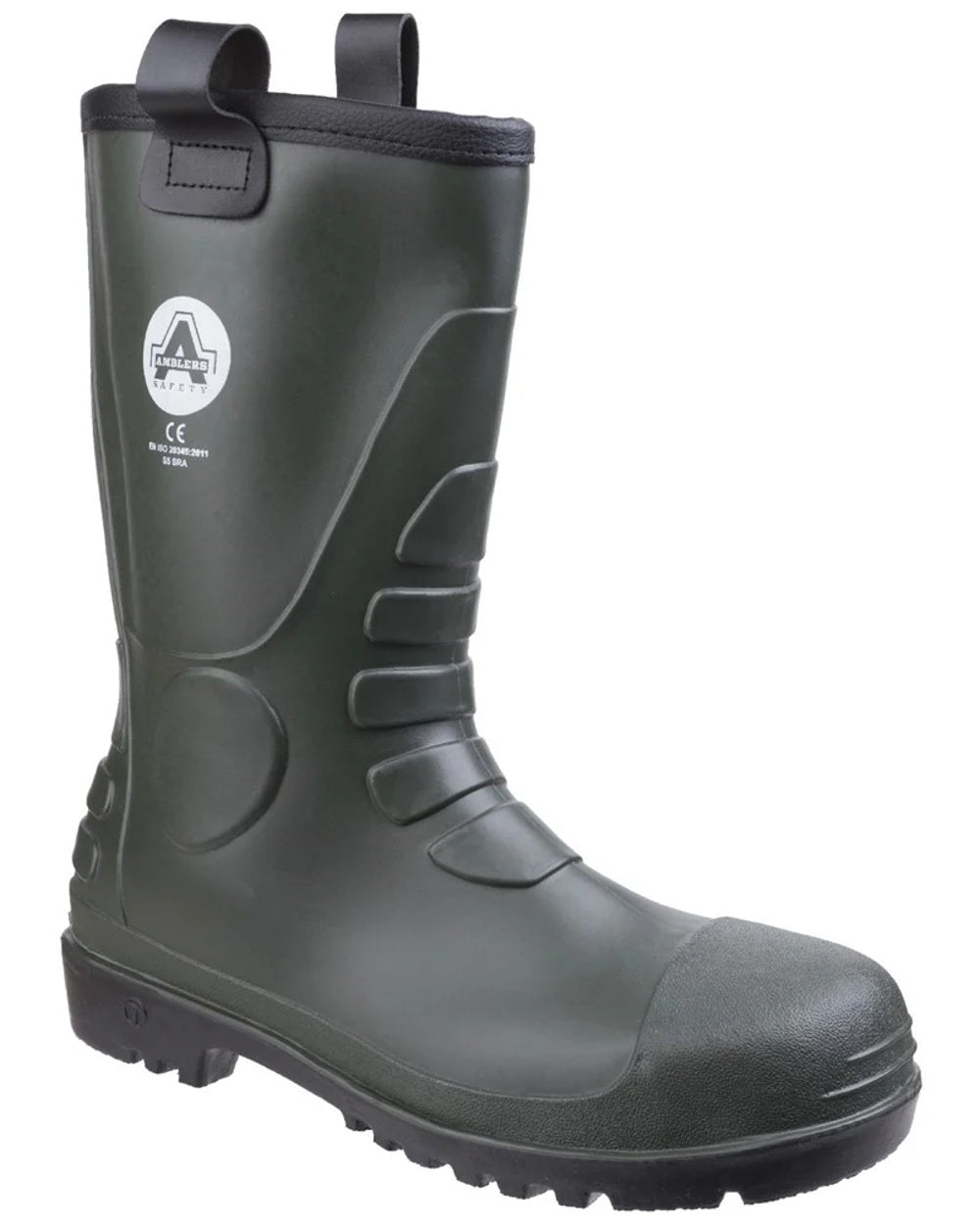 Green Coloured Amblers Safety FS97 S5 PVC Rigger Safety Boots on white background