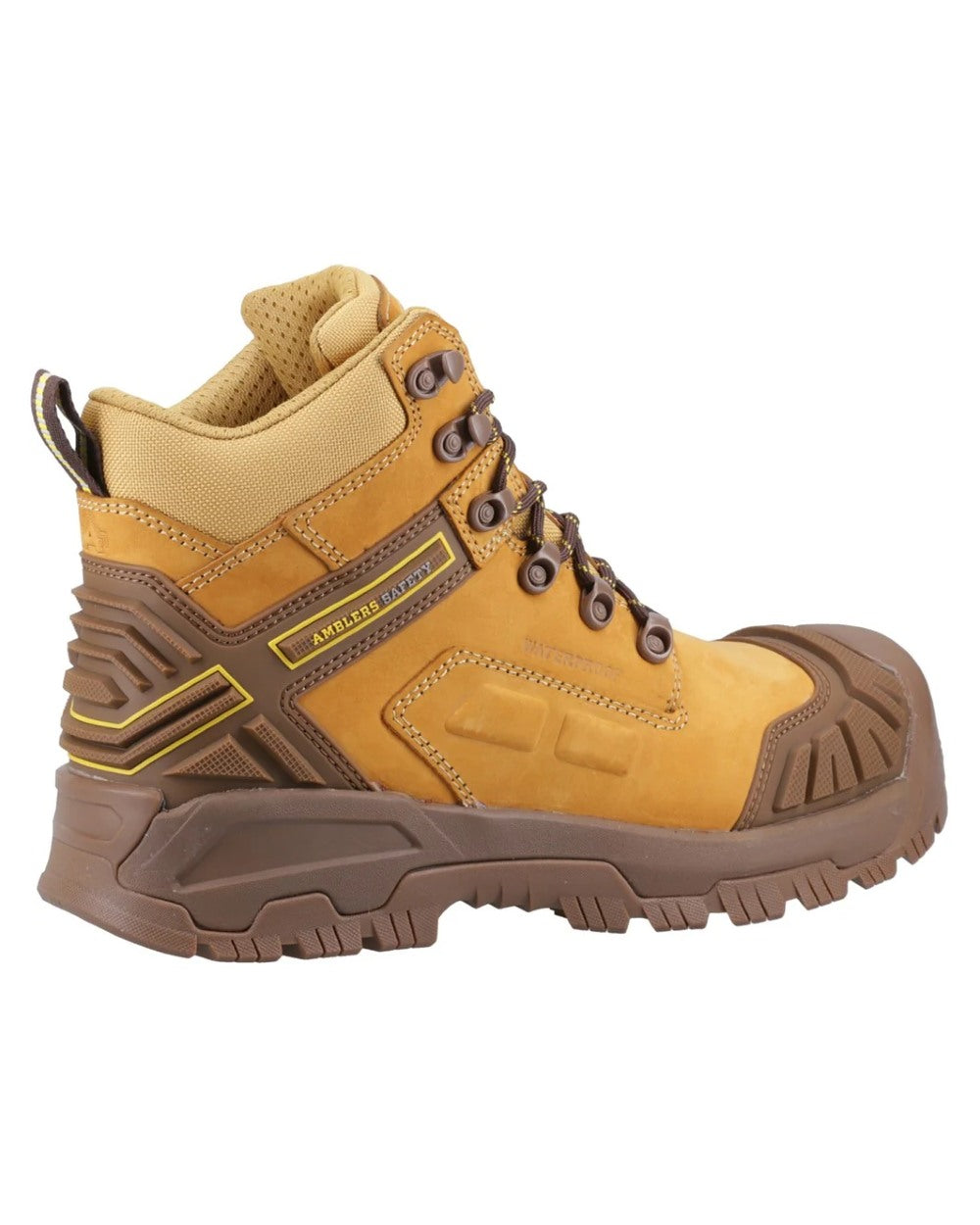 Honey coloured Amblers Safety Mens AS960C Ignite S7S SR Waterproof Safety Boots on white background