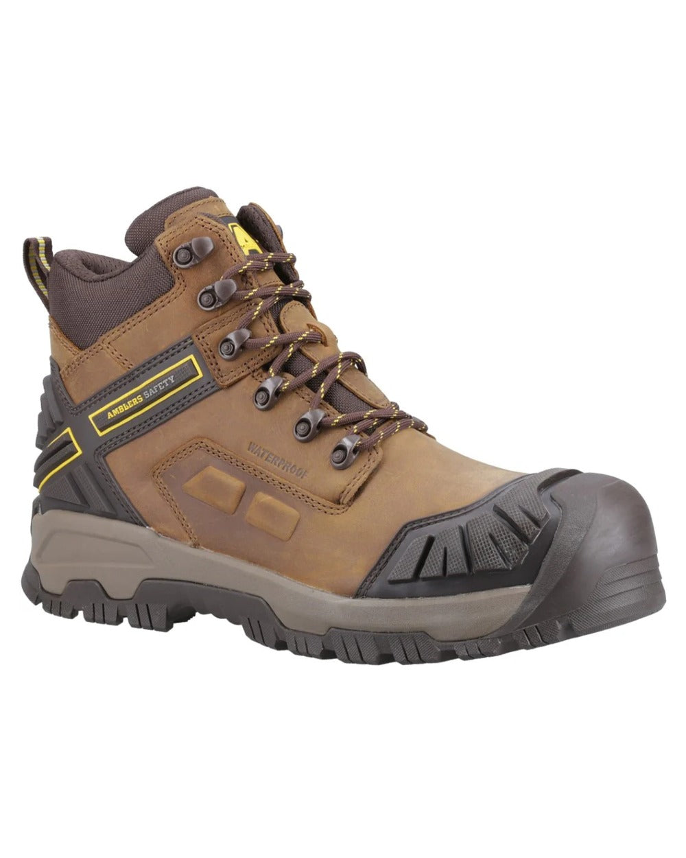 Brown coloured Amblers Safety Mens AS961C Quarry S7S SR Waterproof Safety Boots on white background 