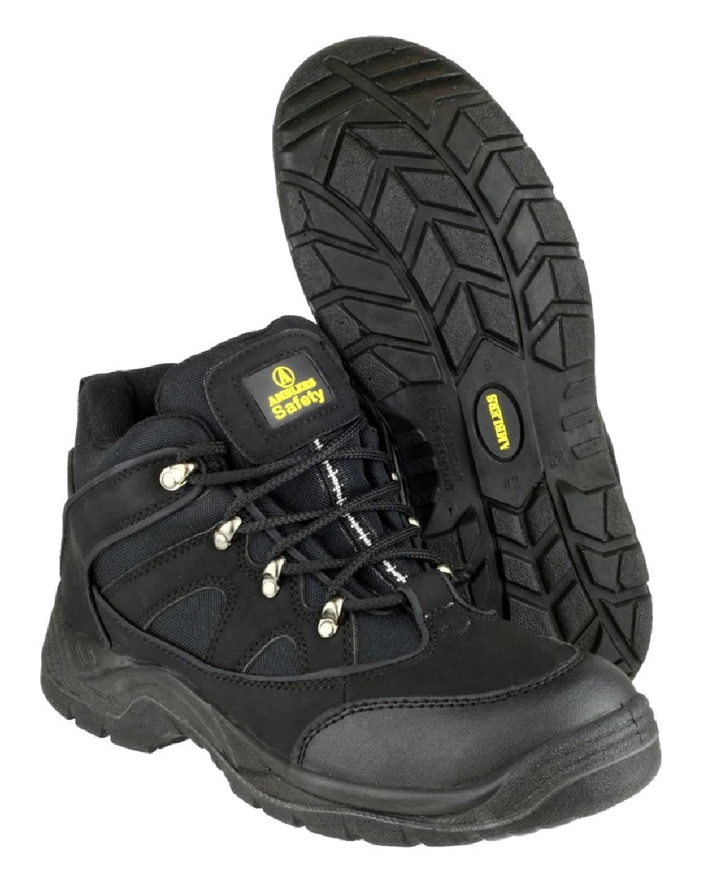 Black Coloured Amblers Safety Mens FS151 Vegan Friendly SRC Safety Boots on white background 