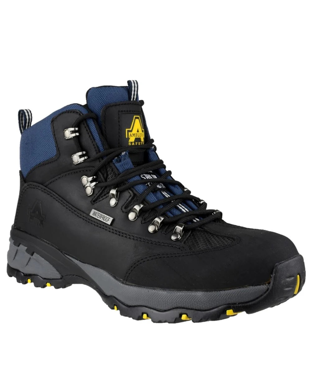 Black coloured Amblers Safety Mens FS161 Waterproof S3 SRC Safety Boots on white background
